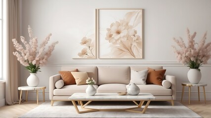 Mockup poster in hipster living room interior, Scandinavian style stock photo