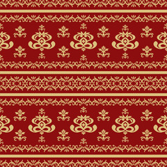 seamless damask pattern yellow and red background . Design for carpet,curtains,texture,wrapping,silk,fabric and clothing.