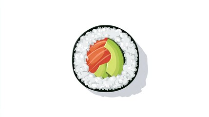 Overhead View of Salmon and Avocado Sushi Roll Pixel Art