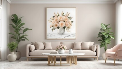 Mockup frame, poster in home living room design, element mockup interior, 3d rendering.