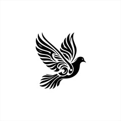 Obraz premium Stylized Black Dove in Flight with Ornate Wings.