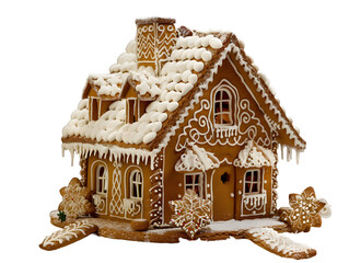Gingerbread house Gingerbread house decorated for Christmas isolated on white background, PNG