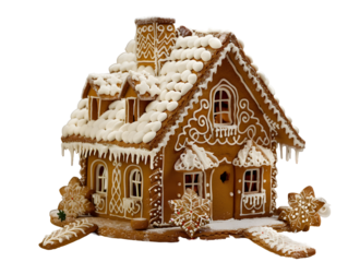 Gingerbread house Gingerbread house decorated for Christmas isolated on white background, PNG