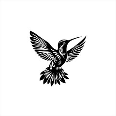 Obraz premium Stylized Black Hummingbird in Flight Silhouette.