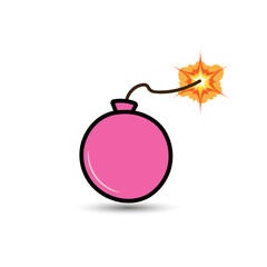 Pink bomb burning wick vector icon template