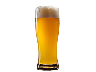 Hefeweizen in a traditional wheat beer glass on white background, PNG