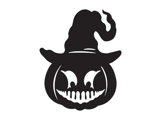 Witch Hat Pumpkin Scary Face Line Art