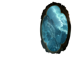 Magic mirror showing an alternate reality isolated on white background, PNG