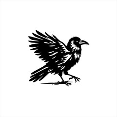 Fototapeta premium Stylized Black Silhouette of a Raven in Flight.