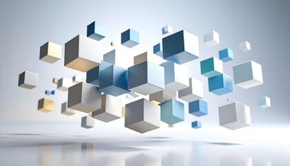 Modern 3D cubes hovering on a smooth, light-toned gradient backdrop.