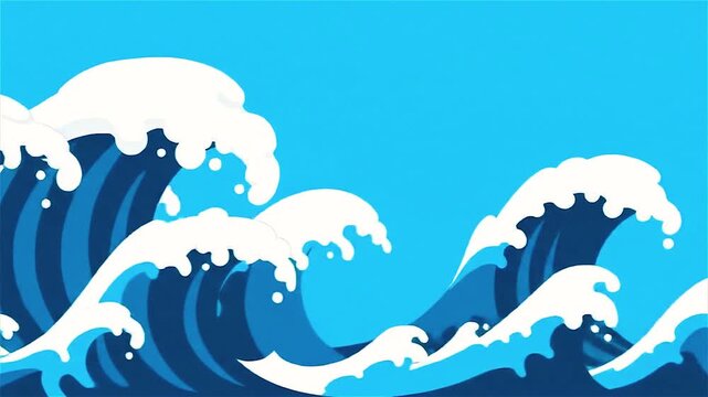 Stylized Cartoon Ocean Waves, Vector Illustration