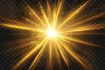 Glowing golden lights and stars. Isolated on white  background. Vector illustration,