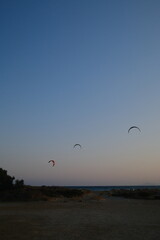 Kiteboarding at Dusk on the Mediterranean Coast of Turkey

