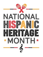 Typography National Hispanic Heritage Month with Maracas and Guitars Icons