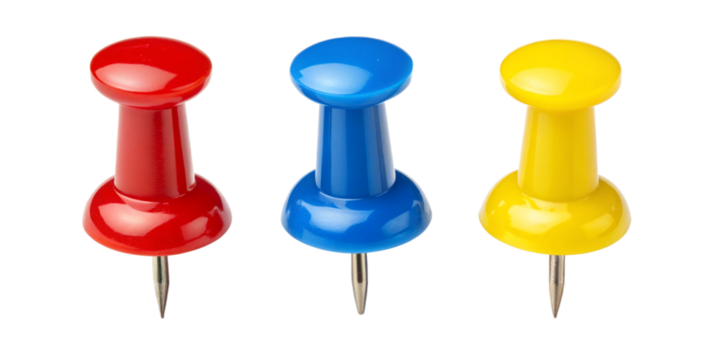Colorful Push Pins and Map Pins in a Row on Transparent Background
Set of Red, Blue, Yellow Push Pins and Map Pins Isolated on Transparent Background - Powered by Adobe