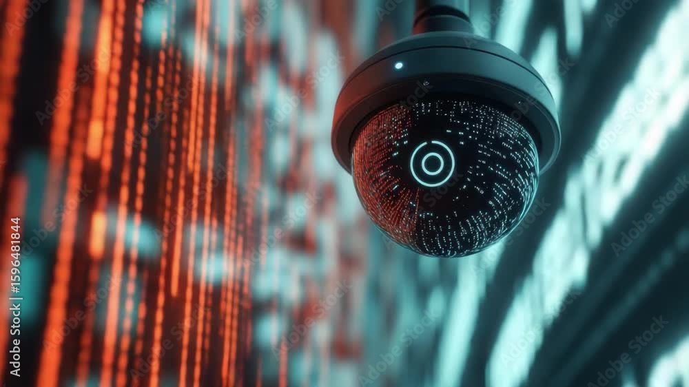 Poster high-tech surveillance camera with digital encryption background in modern security environment 4k v