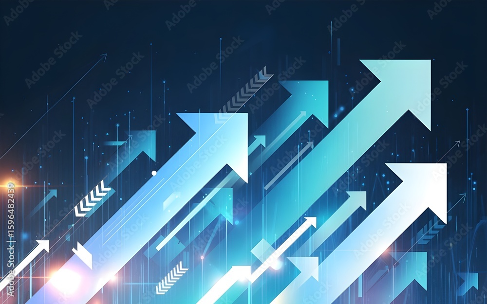 Poster abstract background with blue arrows pointing upwards indicating growth and success concept design e