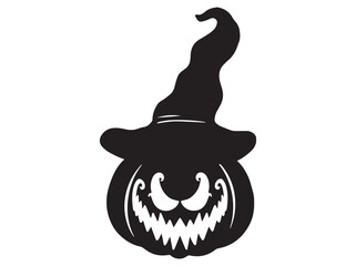 Halloween Pumpkin Witch Hat Line Art