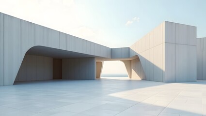 3d illustration of abstract modern architecture background, Minimal geometry architectural design, Car presentation backdrop with empty concrete floor