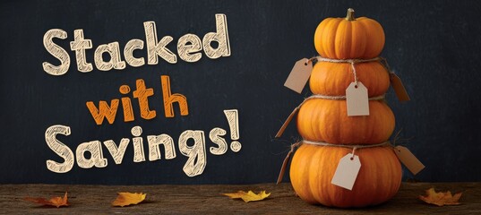 Autumn Sale Poster with Stacked Pumpkins and Price Tags