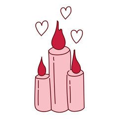 Pink candles with hearts in a coquette aesthetic. Festive element for Valentine's Day. Vector illustration in doodle style for decoration, stickers, invitations, diaries and scrapbooks.