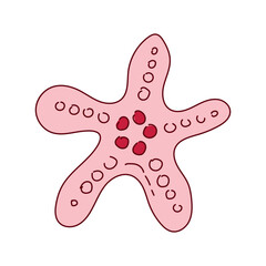 Pink starfish in a coquette aesthetic. Festive element for Valentine's Day. Vector illustration in doodle style for decoration, stickers, invitations, diaries and scrapbooks.