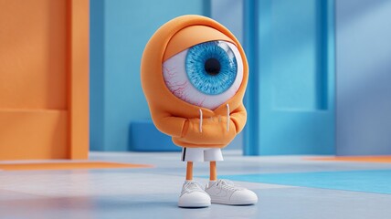 cartoon eyeball character with large blue