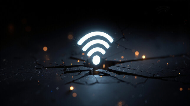 Glowing Wi-Fi Signal with Padlock on Dark Background Symbolizing Security