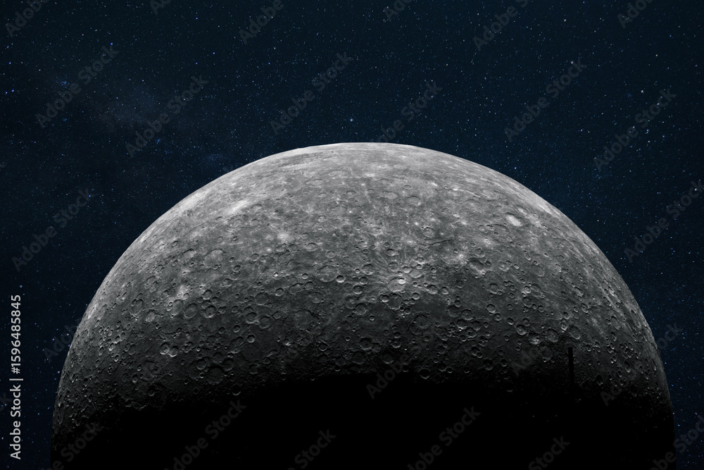 Wall mural the surface of the moon with craters in outer space. moon with stars. high-resolution image capturin