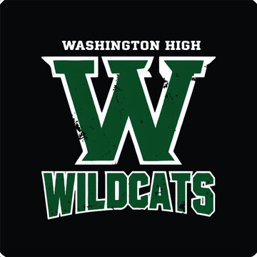 Washington High Wildcats Mascot Logo &ndash; School Spirit Emblem with Bold Green "W"