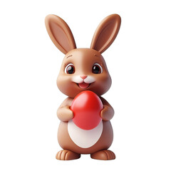 Obraz premium Charming Easter bunny holding a vibrant red egg, spreading cheer and springtime joy, on transparent background