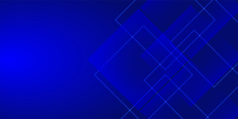 Abstract Dark Blue to Light Blue Gradient Background with Overlapping Transparent Squares and Geometric Shapes