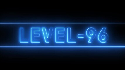 Neon level up animation. Level 96 text sign. - Powered by Adobe