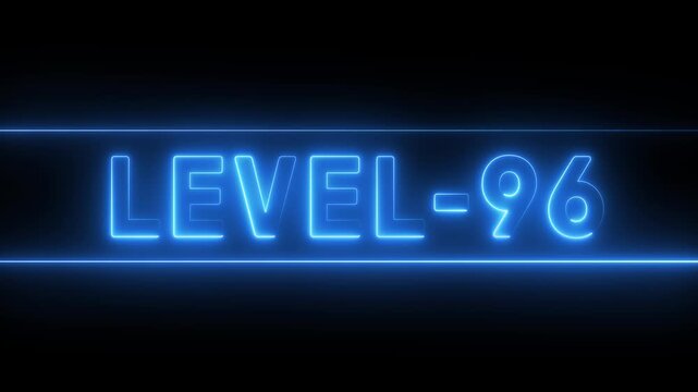 Neon level up animation. Level 96 text sign.