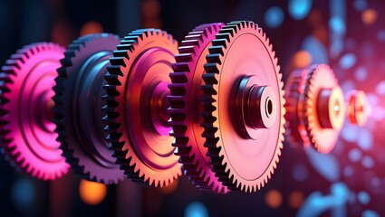 Abstract Pink and Black Gears: Interlocking Technology, Innovation, and Precision Engineering.