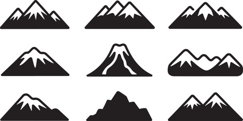 Fototapeta premium Mountain Peak Silhouette Collection Diverse Range of Mountain Icons for Outdoor Adventure and Nature Enthusiasts