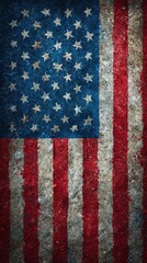 Grunge texture of the American flag displayed with weathered colors and a rustic appearance