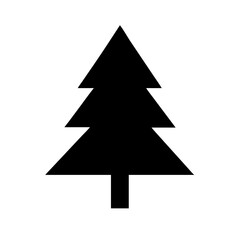 Obraz premium Pine tree silhouette graphic element on plain white background, isolated design component. Pine tree silhouette in simple geometric style for festive decoration, nature symbol.