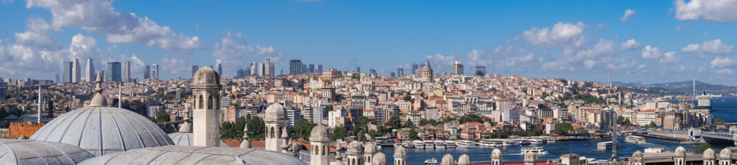 Stunning Panoramic View of the Bosphorus Strait Showcasing the Skyline of Istanbul on a Clear Day...