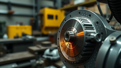 Detailed metal workpiece in an industrial workshop, showcasing precision craftsmanship.