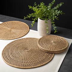 straw hat on a wooden table