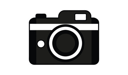 Simple black and white icon of a vintage camera