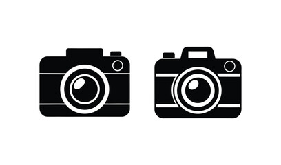Fototapeta premium Two vintage style cameras side by side on white background