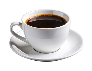 3D Realistic White Coffee Cup with Saucer and Steam, Isolated on Transparent Background