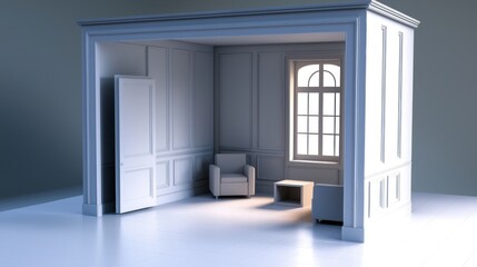 3D Model Interior Room, Classic Style, Sunlight, Empty