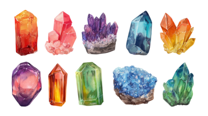 Colorful Collection of Crystals and Gems Isolated on White Background, isolated on white background