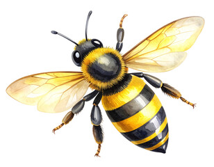 Watercolor Hand-Drawn Flying Bee with Soft Brush Strokes and Delicate Wings, Transparent PNG