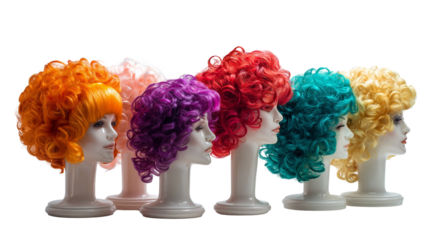 Colorful Curly Wigs Displayed from Multiple Angles for Fashion in white background
