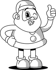 Santa black-and-white character gesturing thumbsup