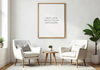 Frame Interior Canvas Wall Art Poster Room Mockup Template Blank Paper Texture